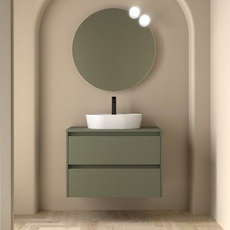 Meuble salle de bains et plan de toilette 80cm 2 tiroirs Green Satin NOJA - SALGAR 105475