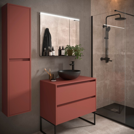 Meuble salle de bains et plan de toilette 80cm 2 tiroirs Red Satin NOJA - SALGAR 105476