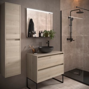 Meuble salle de bains et plan de toilette 80cm 2 tiroirs Chêne Naturel NOJA - SALGAR 105477