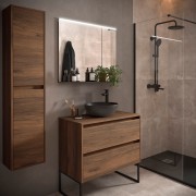 Meuble salle de bains et plan de toilette 80cm 2 tiroirs Noyer Maya NOJA - SALGAR 105479