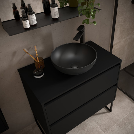 Meuble salle de bains et plan de toilette 80cm 2 tiroirs Black Satin NOJA - SALGAR 105473