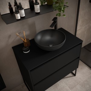 Meuble salle de bains et plan de toilette 80cm 2 tiroirs Black Satin NOJA - SALGAR 105473