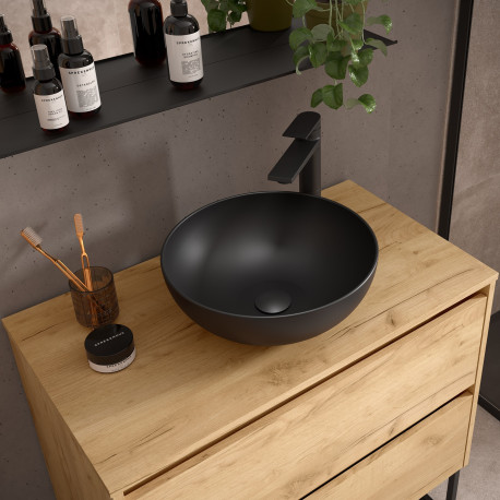 Meuble salle de bains et plan de toilette 80cm 2 tiroirs Chêne Africain NOJA - SALGAR 105478