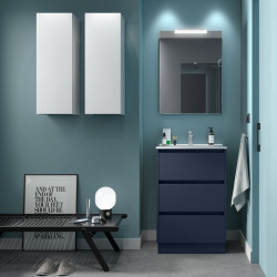 Meuble salle de bains et plan de vasque 60cm 3 tiroirs Blue Satin NOJA - SALGAR 106244