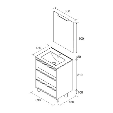 Meuble salle de bains 60cm 3 tiroirs Red Satin ATTILA - SALGAR 105208