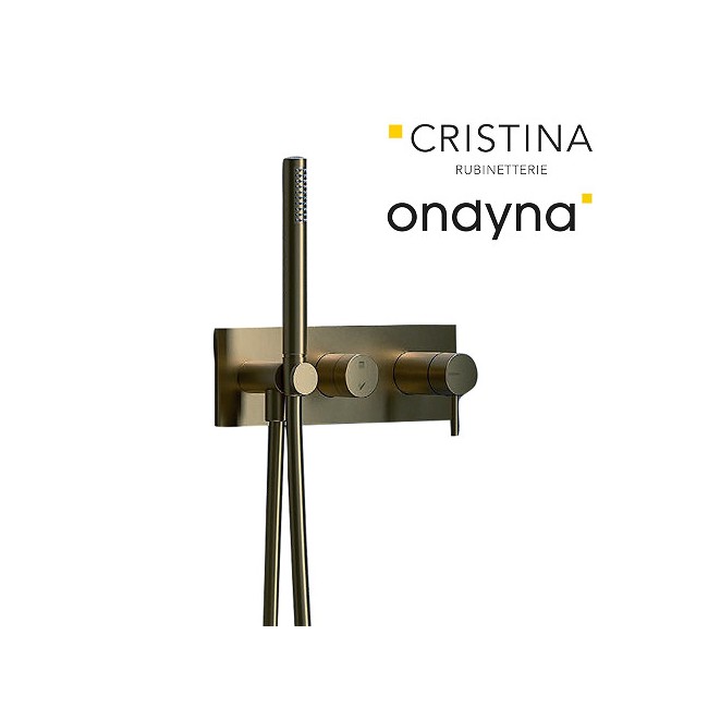 Façade externe triverde douche murale 2sorties chrome noir brosse - CRISTINA ONDYNA TV60275 