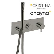 Façade douche thermostatique 2 sorties chrome noir brosse - CRISTINA ONDYNA TV70275 