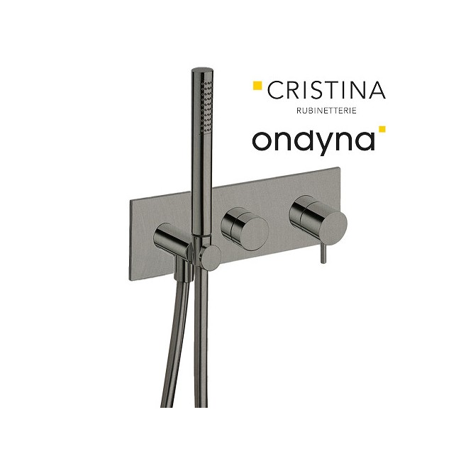 Façade douche thermostatique 2 sorties chrome noir brosse - CRISTINA ONDYNA TV70275 