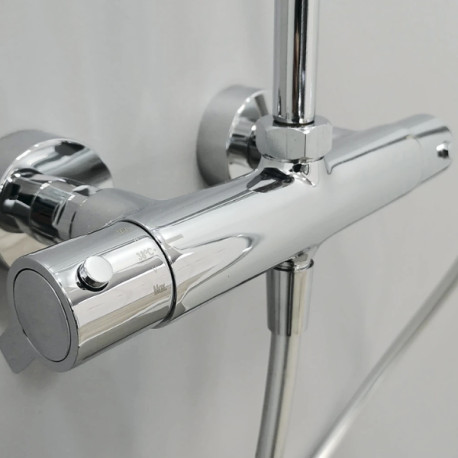 Colonne de douche ronde thermostatique Aquatica chromée - KINEDO CD365