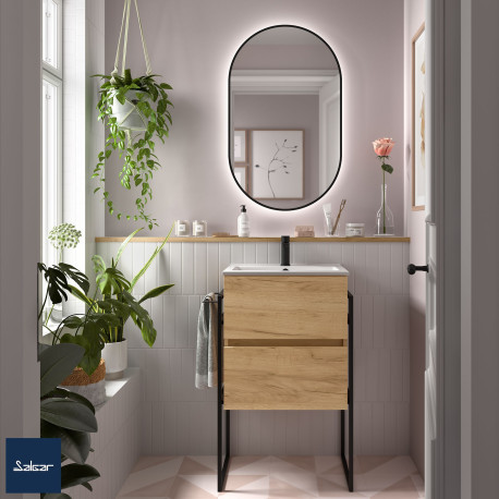 Meuble salle bain FUSSION LINE 500 F40 2 tiroirs chêne africain497x540x385mm - SALGAR 96681 