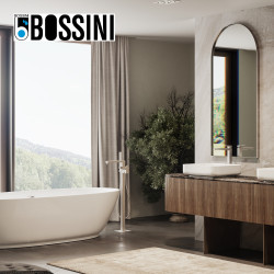 Mélangeur bain/douche avec colonnette d'alimentation par le sol et douchette flat one or GILLO - BOSSINI Z00761021
