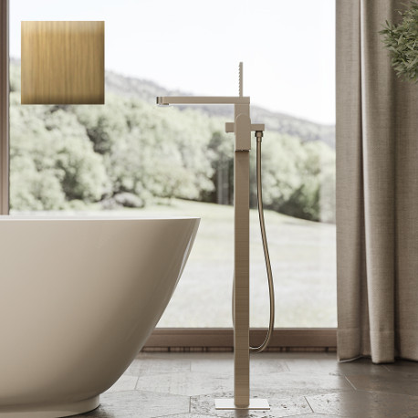 Mélangeur bain/douche avec colonnette d'alimentation par le sol et douchette flat one or GILLO - BOSSINI Z00761021