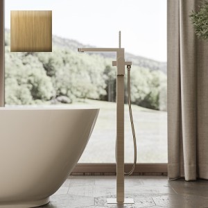 Mélangeur bain/douche avec colonnette d'alimentation par le sol et douchette flat one or GILLO - BOSSINI Z00761021