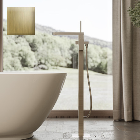 Mélangeur bain/douche avec colonnette d'alimentation par le sol et douchette flat one or brossé GILLO - BOSSINI Z00761030