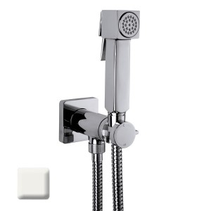 Ensemble mitigeur progressif avec flexible et douchette CUBE-BRASS blanc mat - BOSSINI E38003045