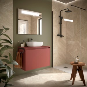 Ensemble meuble et plan de salle de bain 2 Portes Noja 800 Red Satin - SALGAR 105557