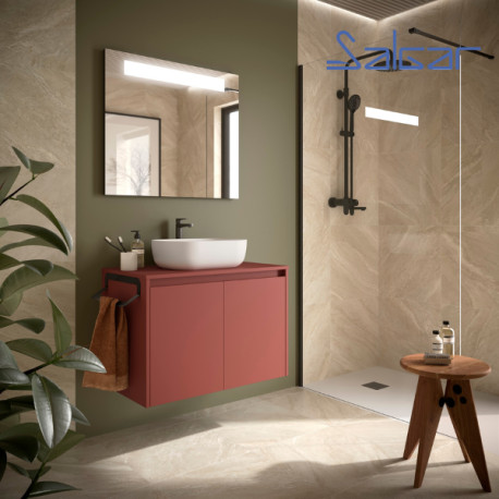 Ensemble meuble et plan de salle de bain 2 Portes Noja 800 Red Satin - SALGAR 105557