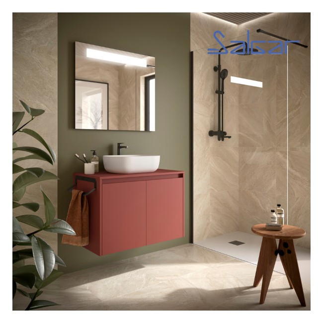 Ensemble meuble et plan de salle de bain 2 Portes Noja 800 Red Satin - SALGAR 105557