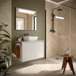 Ensemble meuble et plan de salle de bain 2 Portes Noja 800 White gloss - SALGAR 105552