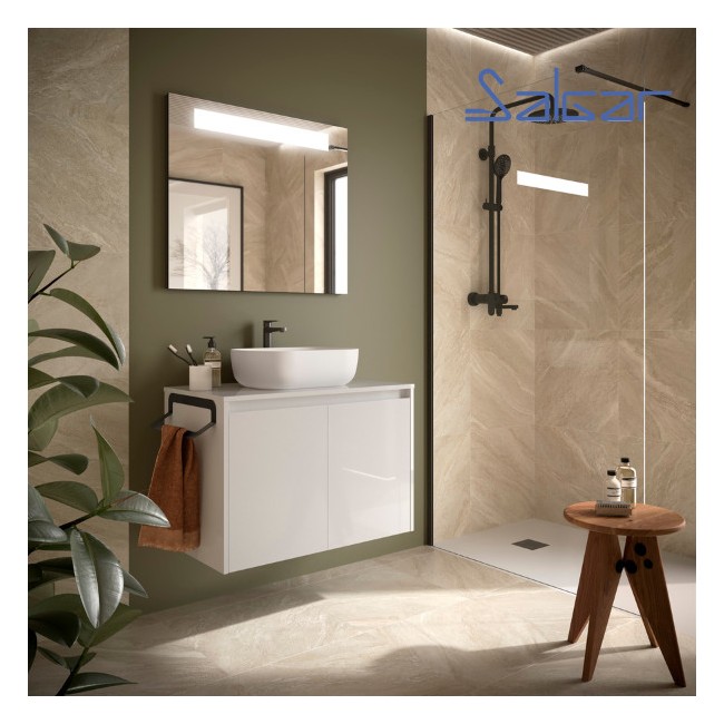 Ensemble meuble et plan de salle de bain 2 Portes Noja 800 White gloss - SALGAR 105552