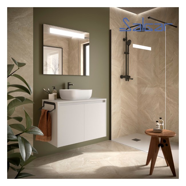 Ensemble meuble et plan de salle de bain 2 Portes Noja 800 White Satin - SALGAR 105553