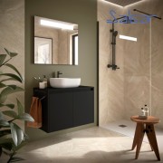 Ensemble meuble et plan de salle de bain 2 Portes Noja 800 Black Satin - SALGAR 105554