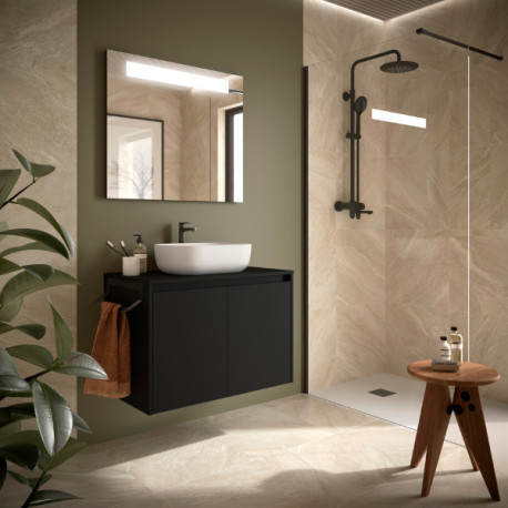Ensemble meuble et plan de salle de bain 2 Portes Noja 800 Black Satin - SALGAR 105554