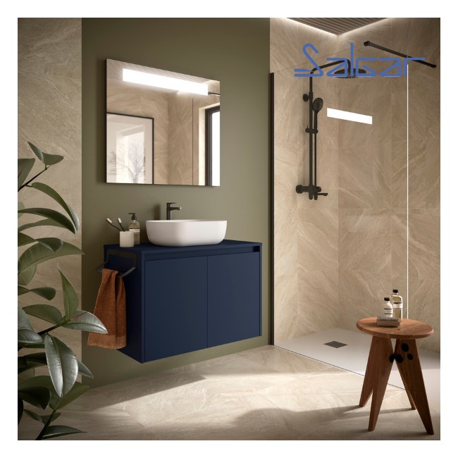 Ensemble meuble et plan de salle de bain 2 Portes Noja 800 Blue Satin - SALGAR 105555
