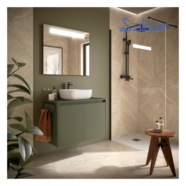 Ensemble meuble et plan de salle de bain 2 Portes Noja 800 Green Satin - SALGAR 105556
