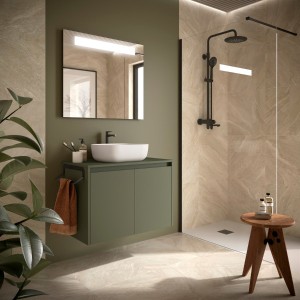 Ensemble meuble et plan de salle de bain 2 Portes Noja 800 Green Satin - SALGAR 105556