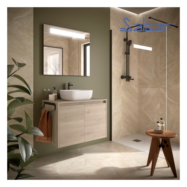 Ensemble meuble et plan de salle de bain 2 Portes Noja 800 Chêne Naturel - SALGAR 105558