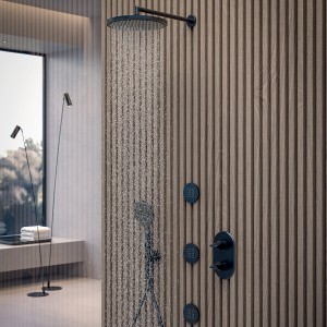 Pomme de tête ø 280 mm en ABS avec rotule et diffuseur noir mat Apice - Bossini I00430073