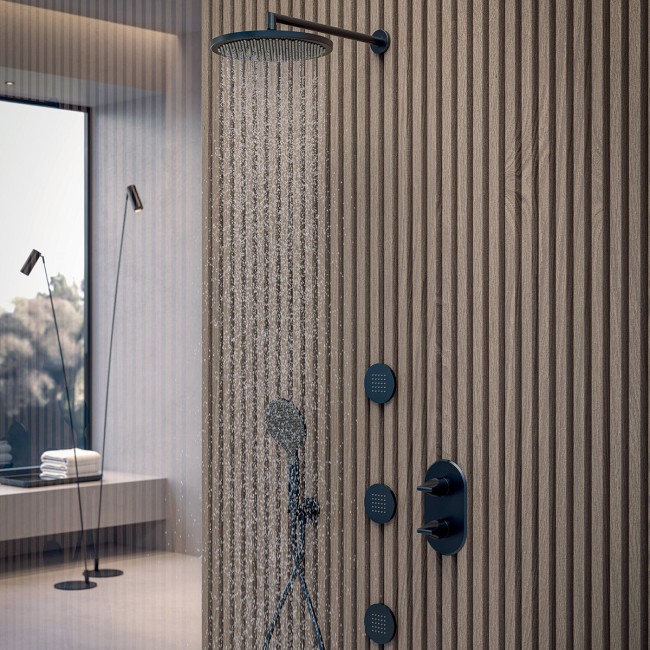 Pomme de tête ø 280 mm en ABS avec rotule et diffuseur noir mat Apice - Bossini I00430073