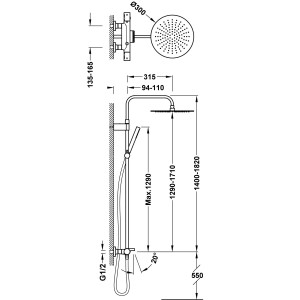 Ensemble de robinet thermostatique mural à 3 voies pour baignoire et douche Noir mat - TRES 19031212NM 