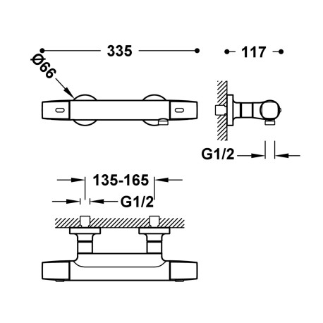 Ensemble douche thermostatique Or Mat 24K - TRES 19016449OM 