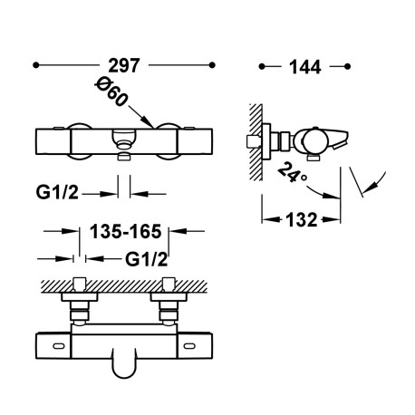 Ensemble douche bain-douche thermostatique Noir mat - TRES 19017419NM 