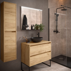Meuble salle de bains et plan de toilette 90cm 2 tiroirs Chêne Africain NOJA - SALGAR 105505