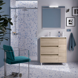 Ensemble Salle De Bains Noja 85 3 Tiroirs 1 Porte Chêne Naturel Droite - SALGAR 105643 