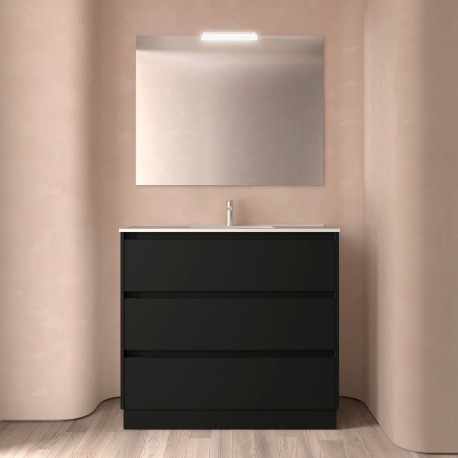Ensemble Salle De Bains Noja 100 3 Tiroirs Black Satin - SALGAR 106189 