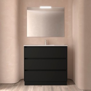 Meuble salle de bains 100cm 3 tiroirs et miroir Black Satin NOJA - SALGAR 106189