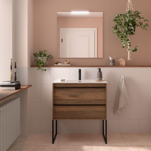 Ensemble Salle De Bains Attila 80 2 Tiroirs Noyer Maya - SALGAR 104762 