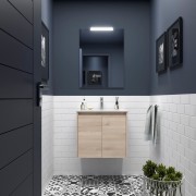 Meuble salle de bains et miroir 70cm 2 portes Chêne Naturel NOJA - SALGAR 105288