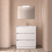 Meuble salle de bains et plan de vasque 80cm 3 tiroirs Blanc Brillant NOJA - SALGAR 106250