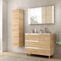 Meuble de salle de bain SPIRIT 1000 3 tiroirs métalliques CHÊNE AFRICAIN - SALGAR 102777 