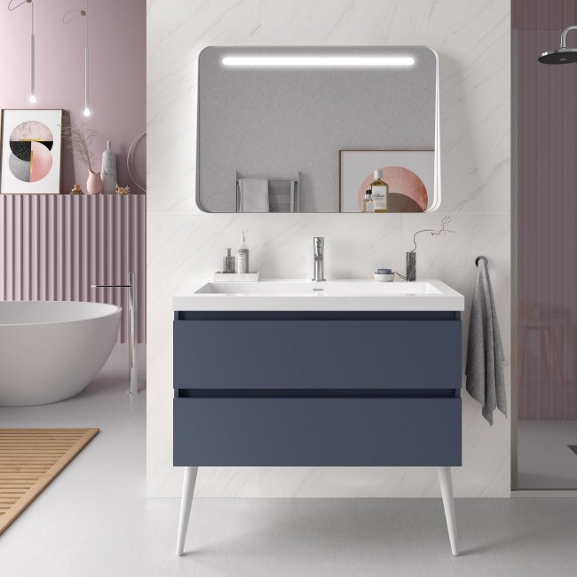 Meuble de salle de bain SPIRIT 1000 2 tiroirs métalliques NIGHT BLUE - SALGAR 103462 