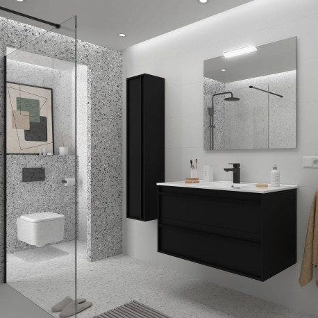 Ensemble Salle De Bains Attila 100 2 Tiroirs Black Satin - SALGAR 104824 
