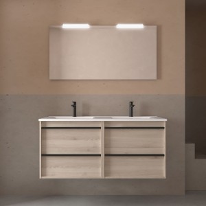 Meuble salle de bains + Vasque 120cm 4 tiroirs Chêne Naturel ATTILA - SALGAR 104836