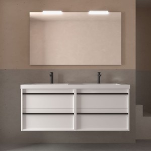 Meuble salle de bains + Vasque 140cm 4 tiroirs White Satin ATTILA - SALGAR 104839
