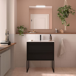 Ensemble Salle De Bains Attila 80 2 Tiroirs Black Satin - SALGAR 104905 