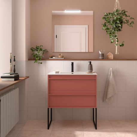 Ensemble Salle De Bains Attila 80 2 Tiroirs Red Satin - SALGAR 104908 